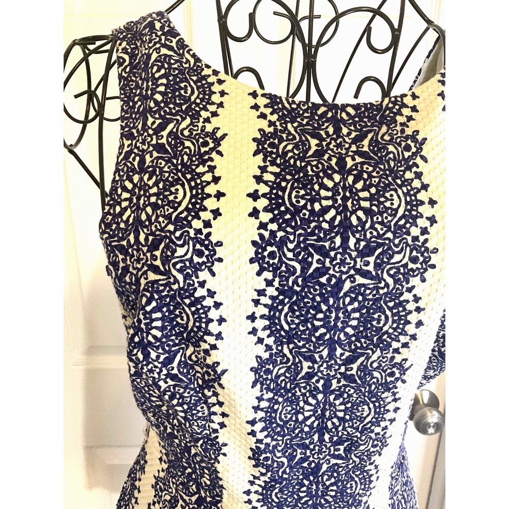 The Limited Women's Navy White Embroidered Sleeveless Belted Dress Size XS/S - Picture 9 of 12
